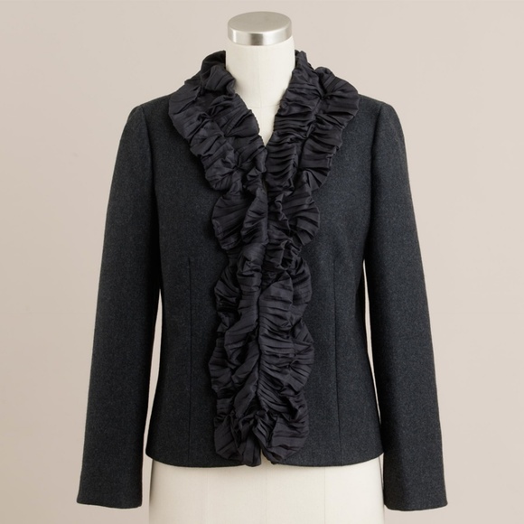 J. CREW wool pleated-silk chimera charcoal jacket - Picture 2 of 7